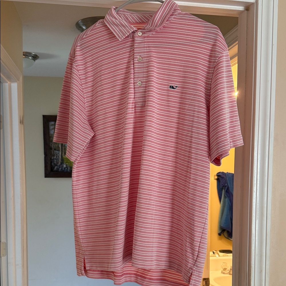 Vineyard Vines Pink and White Striped Polo Shirt